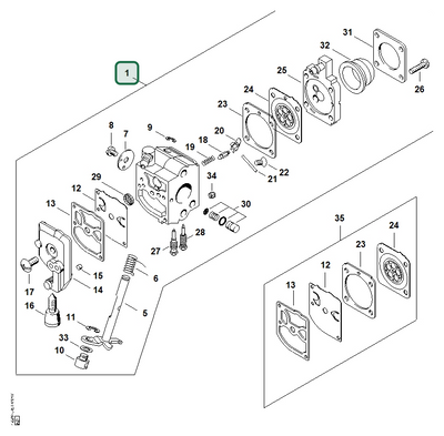 Schema tecnico STIHL HS 45, ricambio 42281200615 evidenziato in posizione 1