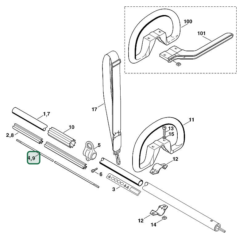 Schema tecnico STIHL HEL 600 K, HEL 600, ricambio 41377113200 evidenziato in posizione 9