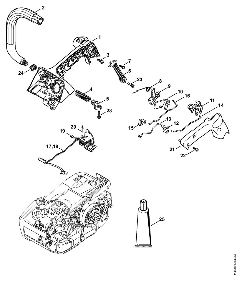 Schema tecnico STIHL MS 201 TC-M, tavola di riferimento per 11457901024; ricambio non evidenziato