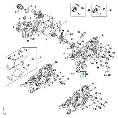 Schema tecnico STIHL MS 261 C-BE, MS 261 C-Q, MS 261-VW, ricambio 11387915903 evidenziato in posizione 15