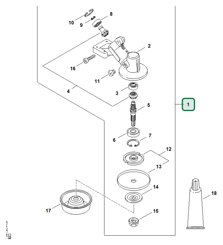 Schema tecnico STIHL FS 55 R, FS 55 RC-E, FS 55 R 2-MIX, ricambio 41406400110 evidenziato in posizione 1