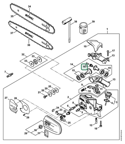 Schema tecnico STIHL HT 131, HT 130, ricambio 41826407100 evidenziato in posizione 16