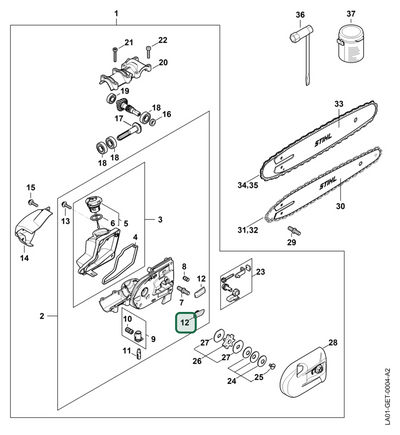 Schema tecnico STIHL HT 135, HTA 160.0, ricambio 11236486600 evidenziato in posizione 12