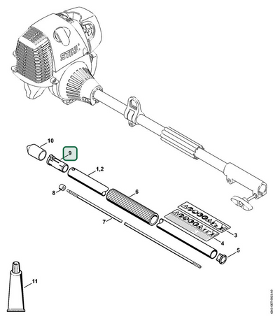Schema tecnico STIHL FH-KM 0° 90°, FH-KM 135°, HL-KM 135°, HL-KM 0° 90°, HL-KM, FH-KM 145°, HL-KM 145°, ricambio 41407917207 evidenziato in posizione 9