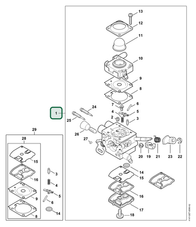 Schema tecnico STIHL FR 410 C-E, FS 261.0, FS 261.0 C-E, ricambio 41471200624 evidenziato in posizione 1