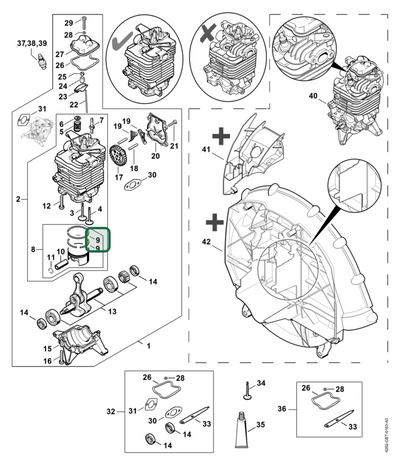 Schema tecnico STIHL BR 550, ricambio 42830343006 evidenziato in posizione 9