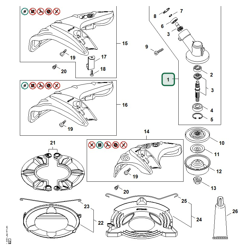 Schema tecnico STIHL FS 56 R, FS 56 (4144), ricambio 41446400100 evidenziato in posizione 1