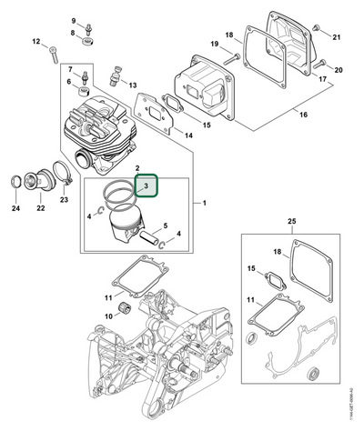 Schema tecnico STIHL MS 661 C-M W, MS 661 C-M, ricambio 11440343002 evidenziato in posizione 3
