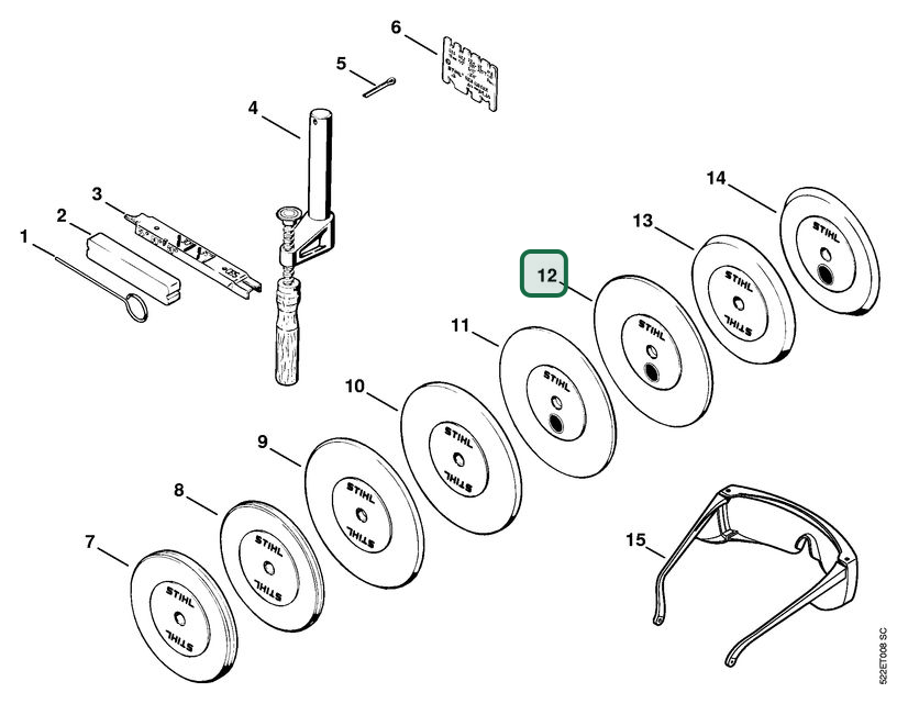 Schema tecnico STIHL HOS, articolo 52037507010 evidenziato in posizione 12