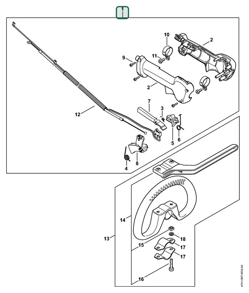 Schema tecnico STIHL KM 235 R, FS 235 R, FS 235.0 R, ricambio 41517904903 evidenziato in posizione 1