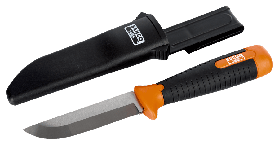 Coltello robusto a lama curva Bahco SB-2449 con manico bi-componente e custodia agganciabile alla cintura
