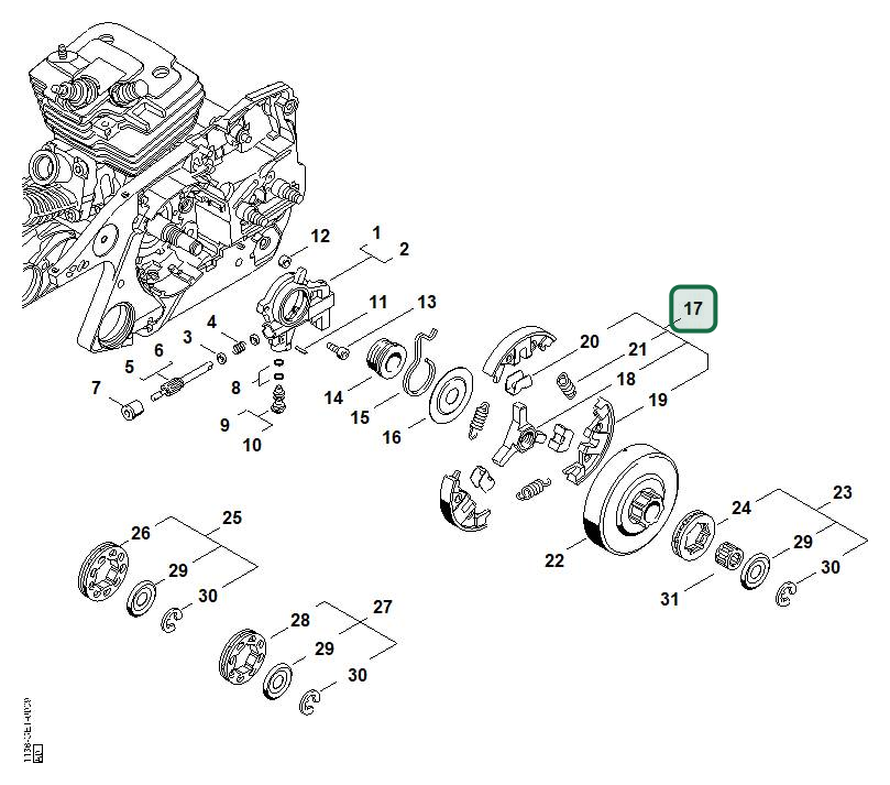 Schema tecnico STIHL MS 441 C-Q, MS 441, MS 441 C-M, MS 441 C-M W, MS 441 C-MQ, ricambio 11381602010 evidenziato in posizione 17
