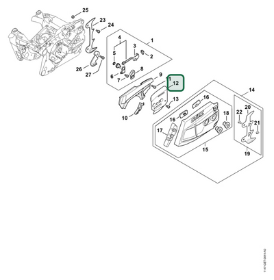 Schema tecnico STIHL MS 500i-W, MS 500i, ricambio 11286641000 evidenziato in posizione 12