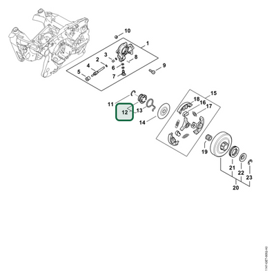 Schema tecnico STIHL MS 500i-W, MS 500i, ricambio 11476407110 evidenziato in posizione 12