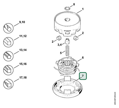 Schema tecnico STIHL Testa falciante AutoCut 40-4, ricambio 40037139705 evidenziato in posizione 7