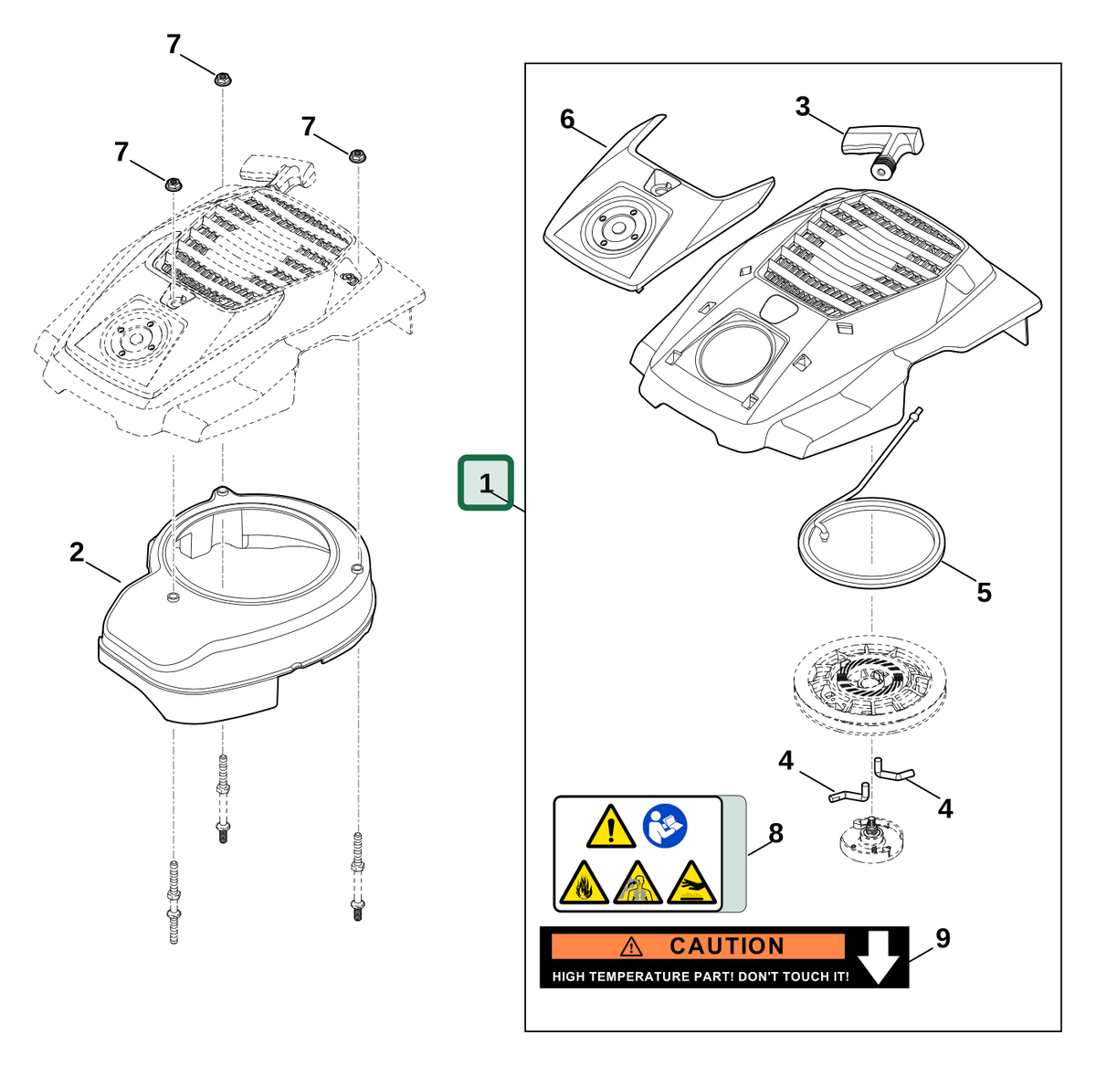 Schema tecnico STIHL EVC 200.4 (EVC200-0009), ricambio 00000800407 evidenziato in posizione 1
