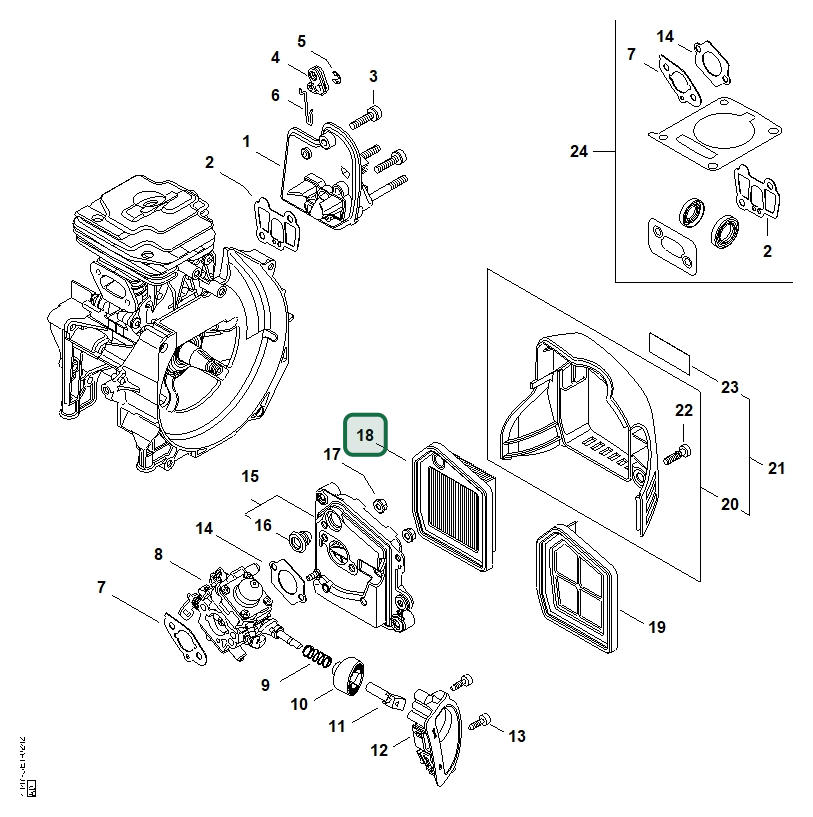 Schema tecnico STIHL FS 361.0 C-EM, FS 461.0 C-EM, ricambio 41471410300 evidenziato in posizione 18