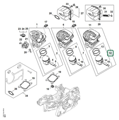 Schema tecnico STIHL MS 261 C-BM, MS 261 C-Q, MS 261, MS 261 C-M VW, MS 261 C-MQ, MS 261-VW, MS 261 C-M, ricambio 11410302031 evidenziato in posizione 12