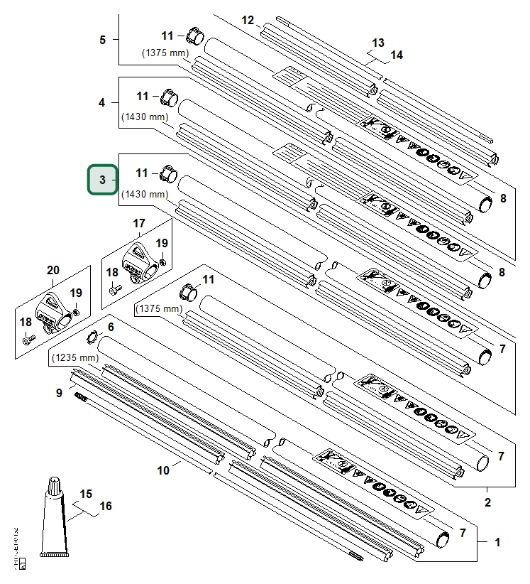 Schema tecnico STIHL FS 260 RC-E, FS 240 R, FS 260 R, FS 240 RC-E, ricambio 41477107114 evidenziato in posizione 3