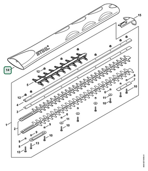 Schema tecnico STIHL HSA 130.0 T, ricambio 42377909207 evidenziato in posizione 14