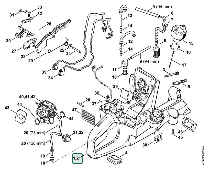 Schema tecnico STIHL TS 700, ricambio 42243500814 evidenziato in posizione 2