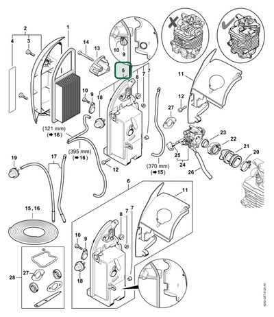 Schema tecnico STIHL BR 550, ricambio 42821402851 evidenziato in posizione 5
