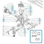 Schema esploso del Campagnola - Kit Guarnizioni, con componenti numerati e una serie di guarnizioni e anelli raccolti in un riquadro.