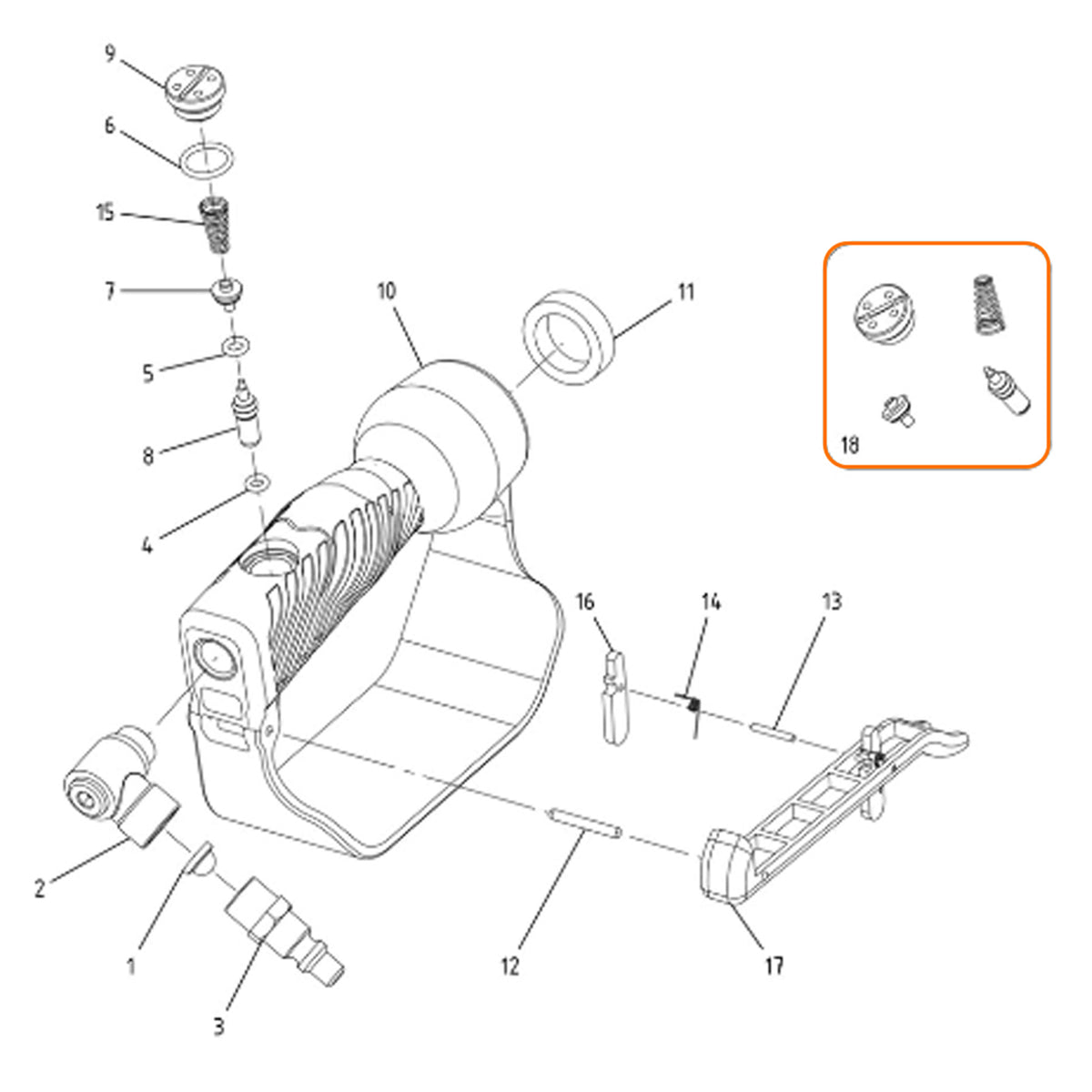 Schema esploso del Campagnola - Kit Guarnizioni, con componenti numerati e un riquadro che mostra quattro piccoli ricambi.