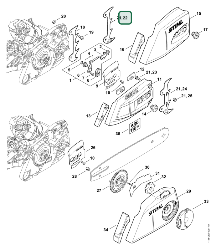 Schema tecnico STIHL MS 261 C-MQ, MS 261 C-BM, MS 261 C-M, MS 261, MS 261 C-M VW, ricambio 11426640500 evidenziato in posizione 22