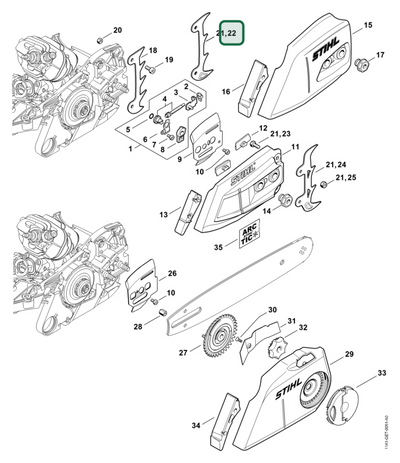 Schema tecnico STIHL MS 261 C-MQ, MS 261 C-BM, MS 261 C-M, MS 261, MS 261 C-M VW, ricambio 11426640500 evidenziato in posizione 22