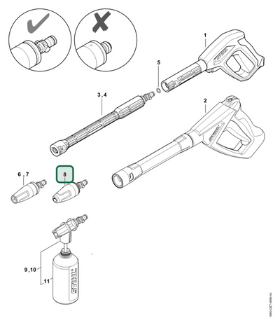 Schema tecnico STIHL RE 110 PLUS, ricambio 49505001610 evidenziato in posizione 8