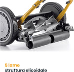 Dettaglio gruppo di taglio elicoidale Stiga SCM 240 R con rullo posteriore