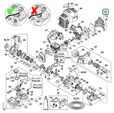 Schema tecnico STIHL HL 92 KC-E, HL 92 C-E, ricambio 41491401004 evidenziato in posizione 76