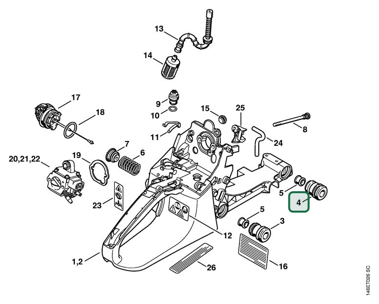 Schema tecnico STIHL MS 280 C-BQ, MS 280 C-B, MS 280, MS 270, MS 270 C-B, ricambio 11237912800 evidenziato in posizione 4