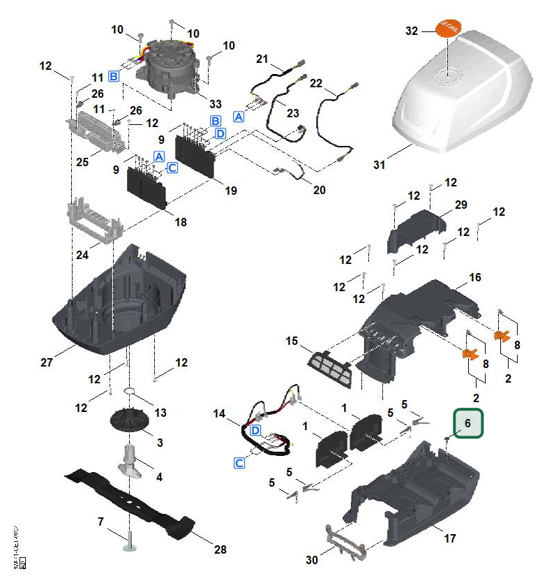 Schema tecnico STIHL RMA 756.0 V, ricambio 00009511105 evidenziato in posizione 6