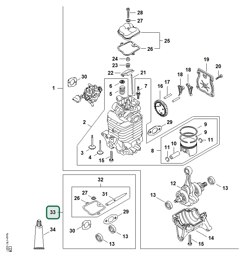 Schema tecnico STIHL BR 800 C-E, ricambio 42830071600 evidenziato in posizione 33