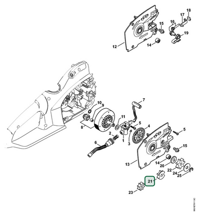 Schema tecnico STIHL MSE 170 C-Q, MSE 190 C-Q, MSE 170 C-BQ, ricambio 12096421200 evidenziato in posizione 21