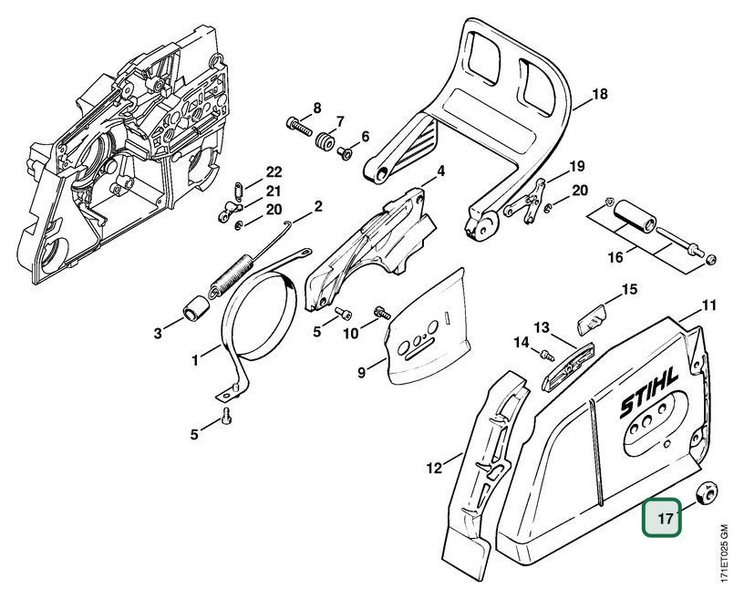 Schema tecnico STIHL 088, ricambio 00009550903 evidenziato in posizione 17