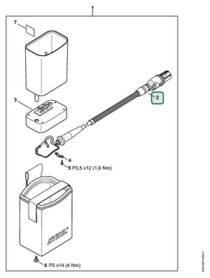 Schema tecnico STIHL Borsa per cintura AP con cavo di collegamento, ricambio 48504001605 evidenziato in posizione 2