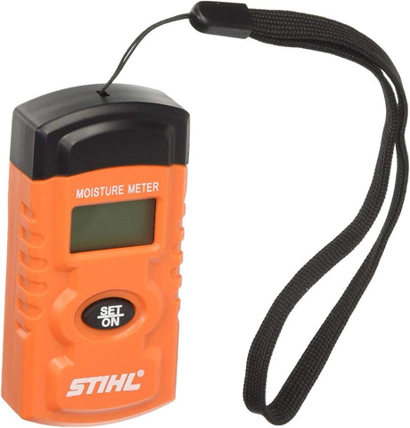 Misuratore di umidità Stihl portatile arancione con display digitale e pulsante 