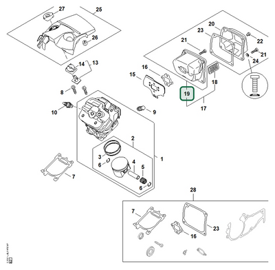 Schema tecnico STIHL MS 500i-W, MS 500i, ricambio 11471400604 evidenziato in posizione 19