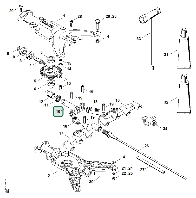 Schema tecnico STIHL SP 10, SP-KM, ricambio 42597407700 evidenziato in posizione 10