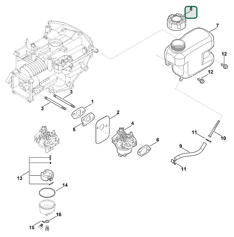 Schema tecnico STIHL EVC 200.0 (EVC200-0001), ricambio 00043530500 evidenziato in posizione 8