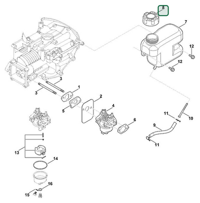 Schema tecnico STIHL EVC 200.0 (EVC200-0001), ricambio 00043530500 evidenziato in posizione 8