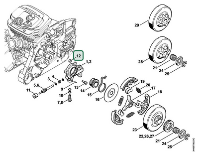 Schema tecnico STIHL MS 461-R, MS 461-VW, MS 461, ricambio 11226495000 evidenziato in posizione 12