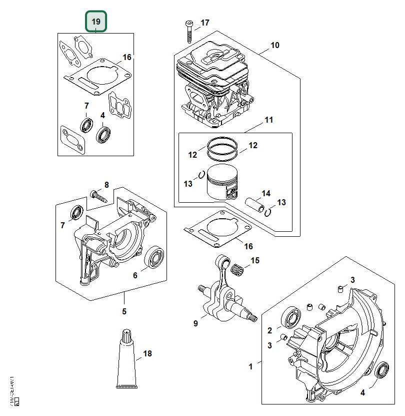 Schema tecnico STIHL FS 411 C-EM, FS 411.0 C-EM, ricambio 41470071602 evidenziato in posizione 19