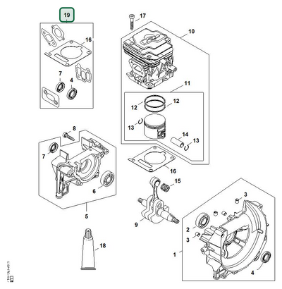 Schema tecnico STIHL FS 411 C-EM, FS 411.0 C-EM, ricambio 41470071602 evidenziato in posizione 19