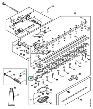 Schema tecnico STIHL HL 145°, HL-KM 145°, HL, ricambio 42437106004 evidenziato in posizione 38