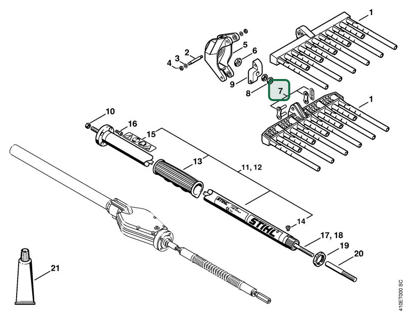 Schema tecnico STIHL SP 85, ricambio 42317409100 evidenziato in posizione 7