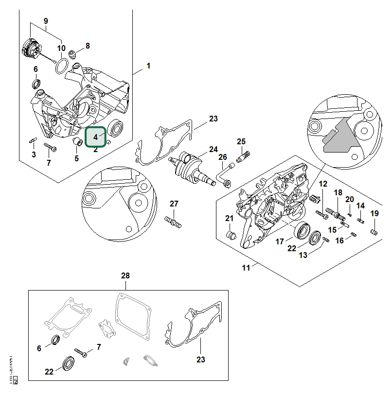 Schema tecnico STIHL MS 500i-W, MS 500i, ricambio 95230034280 evidenziato in posizione 4